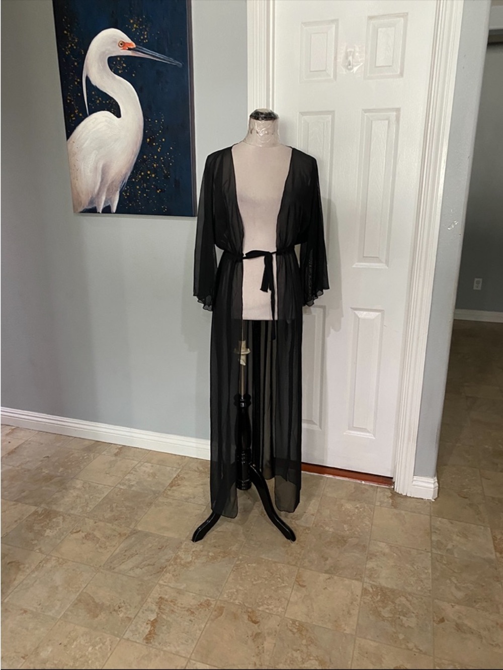 New Women M/L black sheer viscose georgette kimono cover up